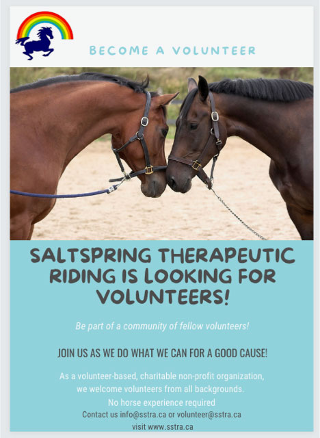 We want you to volunteer at the Salt Spring Therapeutic Riding Association